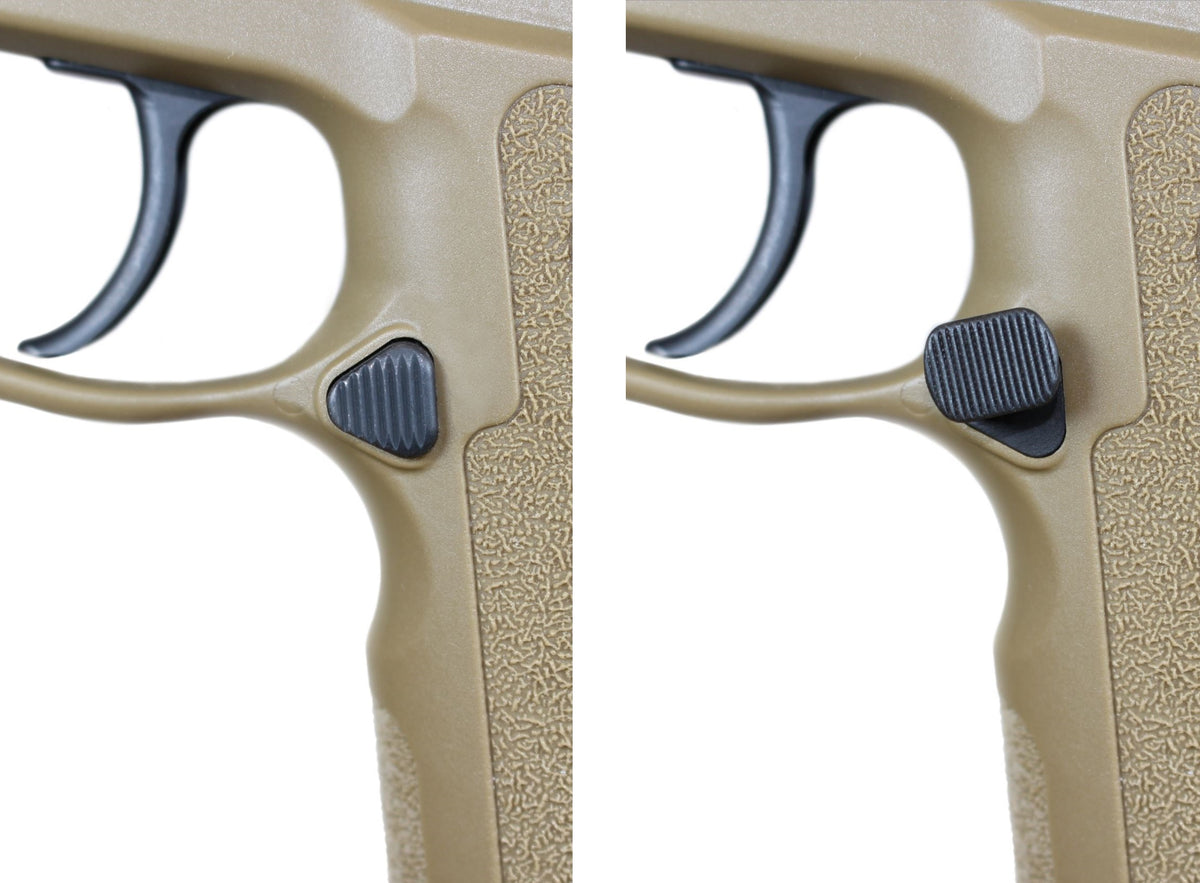 P320 Magazine Release OFFSET Extended Mag Catch Sig Sauer compare OEM to Align Tactical