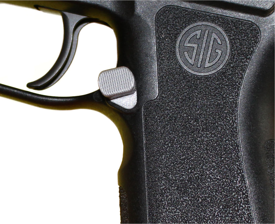 P320 Magazine Release OFFSET Extended Mag Catch Sig Sauer grey contrast part from Align Tactical